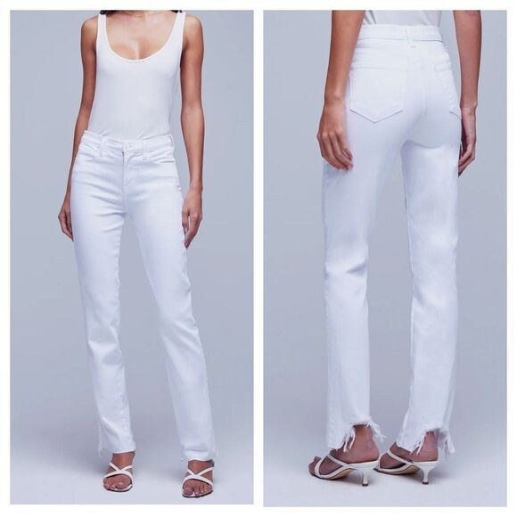 L'Agence Draya High Rise Slim Straight Jeans - Blanc MSRP $315 NWOT 24 Holiday - Picture 1 of 12
